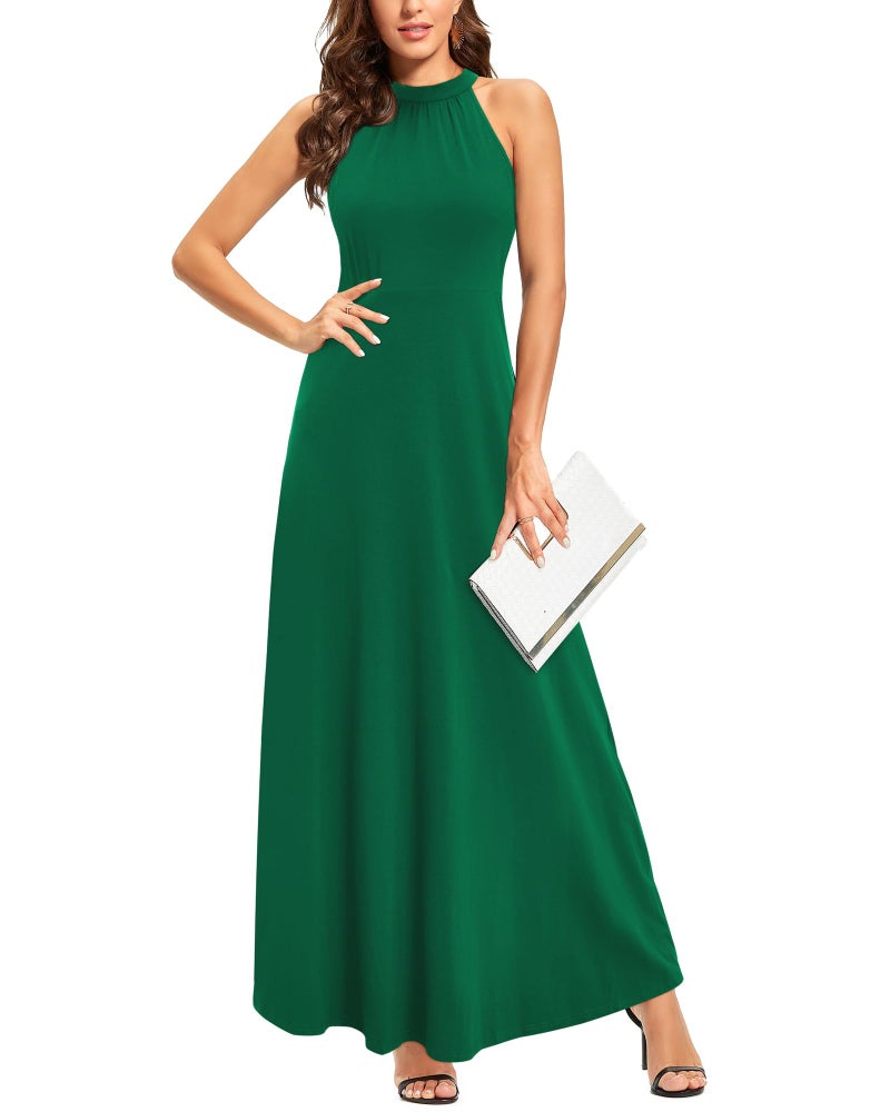 STYLEWORD Women's Summer Halter Neck Long Formal Dress Sexy Sleeveless Cocktail Evening Party Wedding Guest Maxi Dresses(Green,L) - Image 1